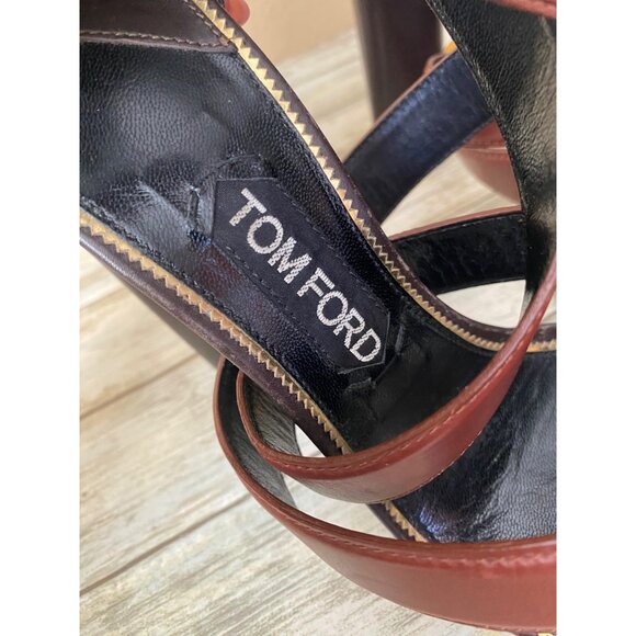 Tom Ford Brown Leather Strappy Block Heel Sandals Sz 39 Made in Italy - No Box - Picture 12 of 15